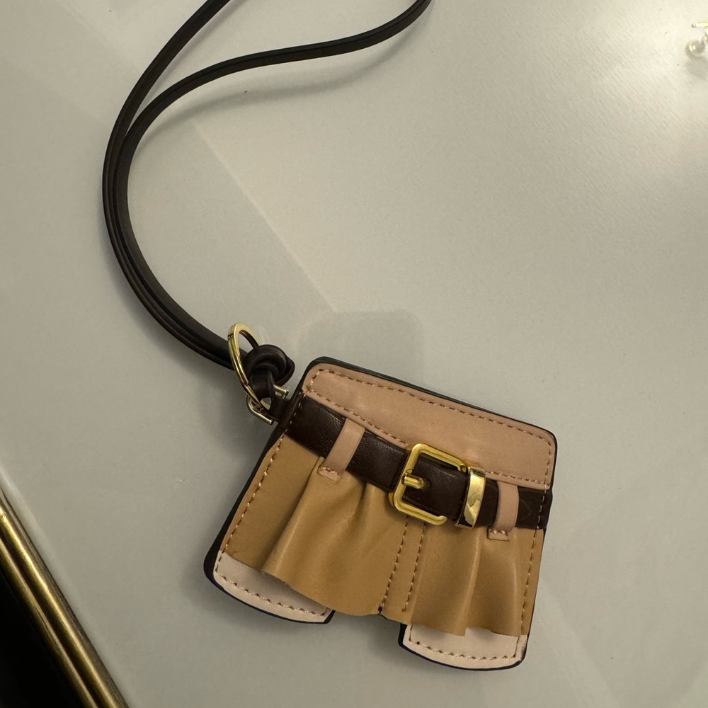 Brown leather mini skirt bag charm key chain bag ring